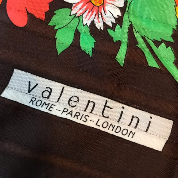 Valentini Italian Scarf Brown and Red Floral Print - Picture 4 of 8